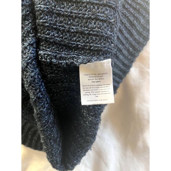 Faherty Mens Large Sweater Wool Cotton Blend Full Zip Blue Indigo Cable Knit - Picture 3 of 5